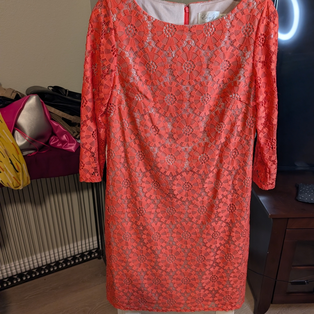 Elegant Coral Lace Dress
